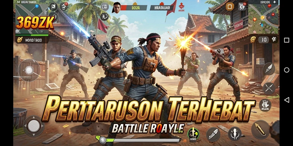 Screenshot utama 369ZK menampilkan aksi intens Battle Royale.