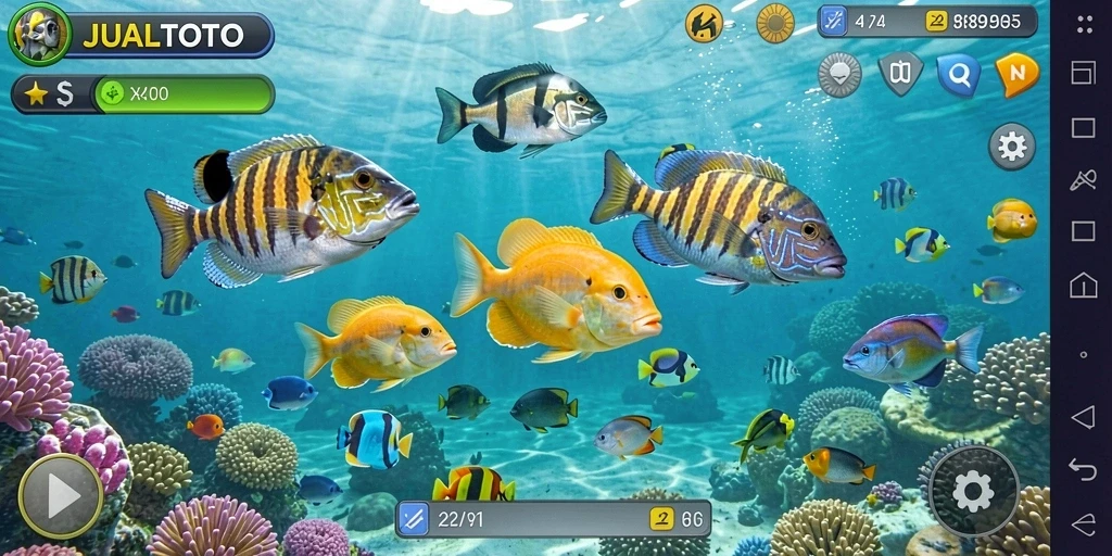 Gameplay seru di JUALTOTO dengan aksi menembak ikan.