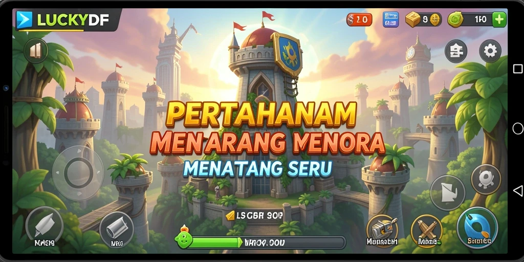 Tangkapan layar gameplay <strong>LUCKYDF</strong> menampilkan aksi menegangkan di Tower Defense.