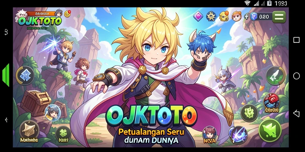 Screenshot OJKTOTO menampilkan pertempuran epik dengan karakter anime.