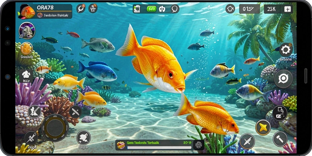 Screenshot utama ORA78 menampilkan gameplay Tembak Ikan yang seru dan menyenangkan.