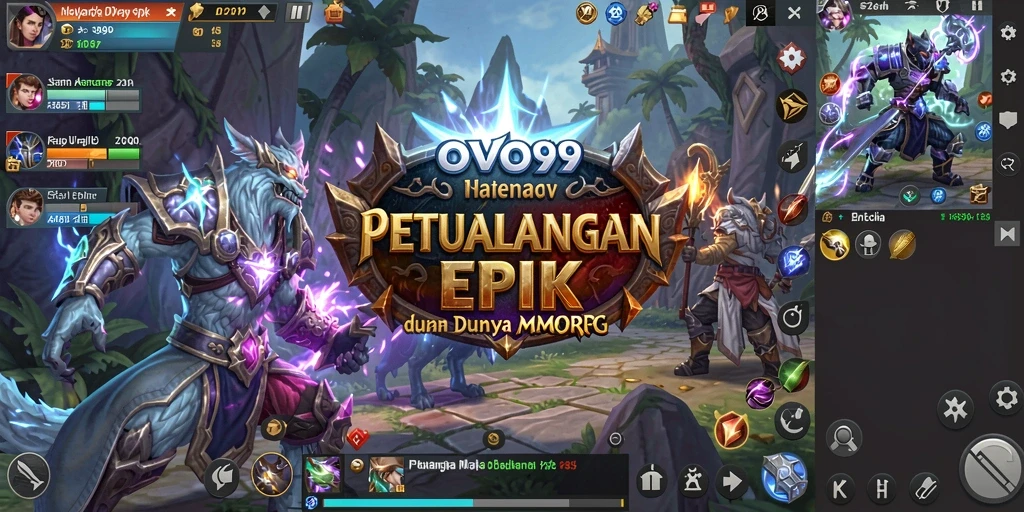 Screenshot gameplay OVO99 yang menunjukkan pertempuran epik karakter MMORPG.
