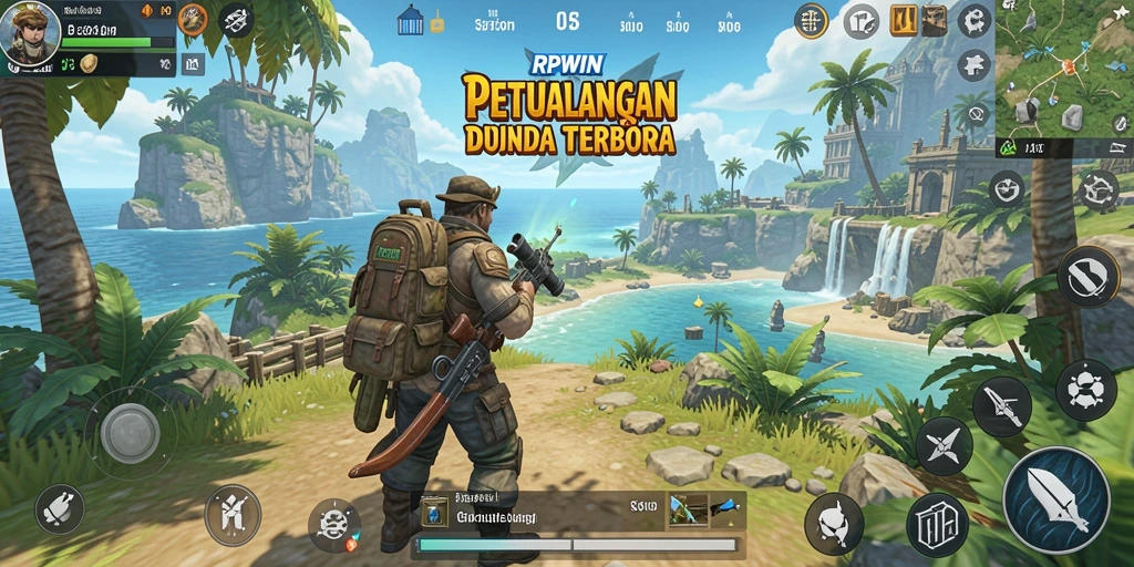 Screenshot utama RPWIN menunjukkan petualangan seru di dunia terbuka.