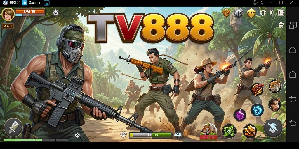 Screenshot utama TV888 menampilkan aksi pertempuran mendebarkan dalam TPS.